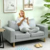Sofa 2 zits bank met armleuning dubbelsofa modern gestoffeerde bank met linnenlook, kussens voor slaapkamer woonkamer, 145 x 82 x 78 cm, lichtgrijs 2