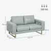 Sofa 2 zits bank met armleuning dubbelsofa modern gestoffeerde bank met linnenlook, kussens voor slaapkamer woonkamer, 145 x 82 x 78 cm, lichtgrijs 4