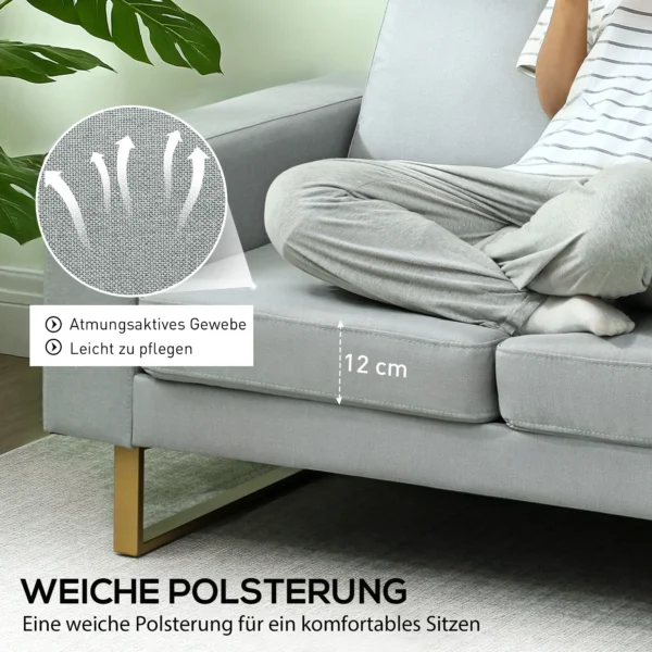 Sofa 2 zits bank met armleuning dubbelsofa modern gestoffeerde bank met linnenlook, kussens voor slaapkamer woonkamer, 145 x 82 x 78 cm, lichtgrijs 6