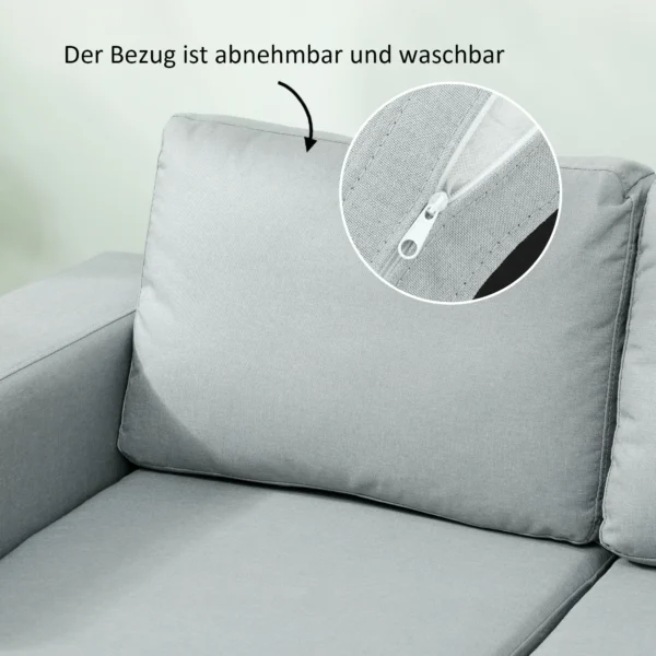 Sofa 2 zits bank met armleuning dubbelsofa modern gestoffeerde bank met linnenlook, kussens voor slaapkamer woonkamer, 145 x 82 x 78 cm, lichtgrijs 7