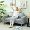 Sofa 2 zits bank met armleuning dubbelsofa modern gestoffeerde bank met linnenlook, kussens voor slaapkamer woonkamer, 145 x 82 x 78 cm, lichtgrijs 9