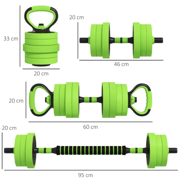 Sportnow 4 in 1 halterset 20 kg verstelbare dumbbell & barbell kettlebell push up handvatten professioneel krachttraining en gewichtheffen voor thuis fitness 4