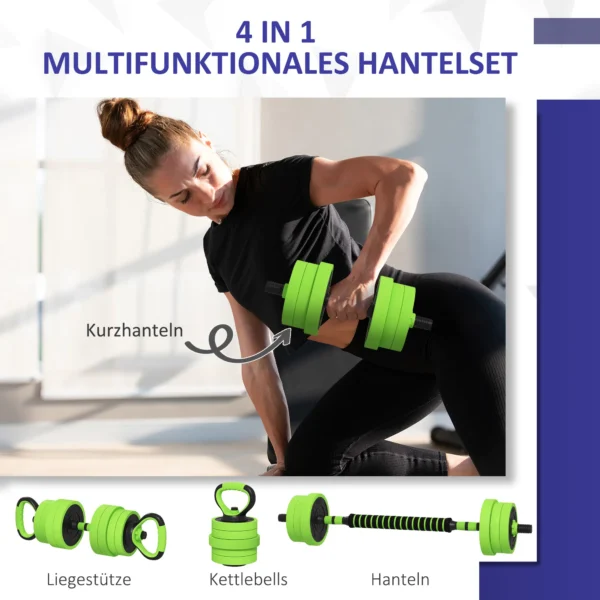 Sportnow 4 in 1 halterset 20 kg verstelbare dumbbell & barbell kettlebell push up handvatten professioneel krachttraining en gewichtheffen voor thuis fitness 5
