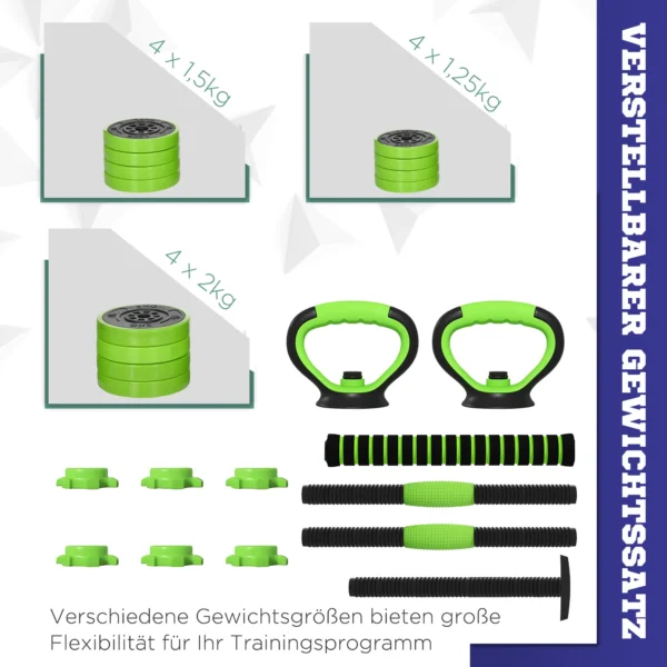 Sportnow 4 in 1 halterset 20 kg verstelbare dumbbell & barbell kettlebell push up handvatten professioneel krachttraining en gewichtheffen voor thuis fitness 6