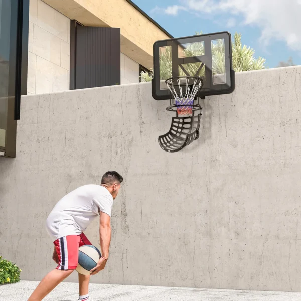 Sportnow basketbal rebounder, 360° draaibaar basketbal terugloopopzetstuk, basketbal terughalingssysteem voor basketbal schietoefeningen, met terugslag helling, indoor outdoor, zwart 2