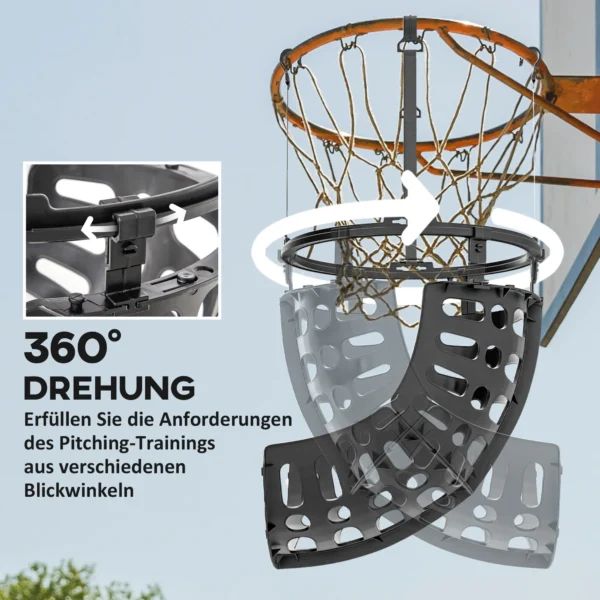 Sportnow basketbal rebounder, 360° draaibaar basketbal terugloopopzetstuk, basketbal terughalingssysteem voor basketbal schietoefeningen, met terugslag helling, indoor outdoor, zwart 7