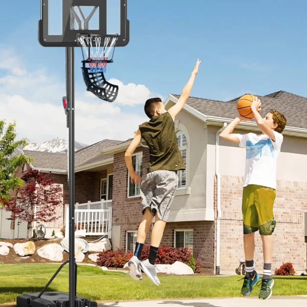 Sportnow basketbal rebounder, 360° draaibaar basketbal terugloopopzetstuk, basketbal terughalingssysteem voor basketbal schietoefeningen, met terugslag helling, indoor outdoor, zwart 9
