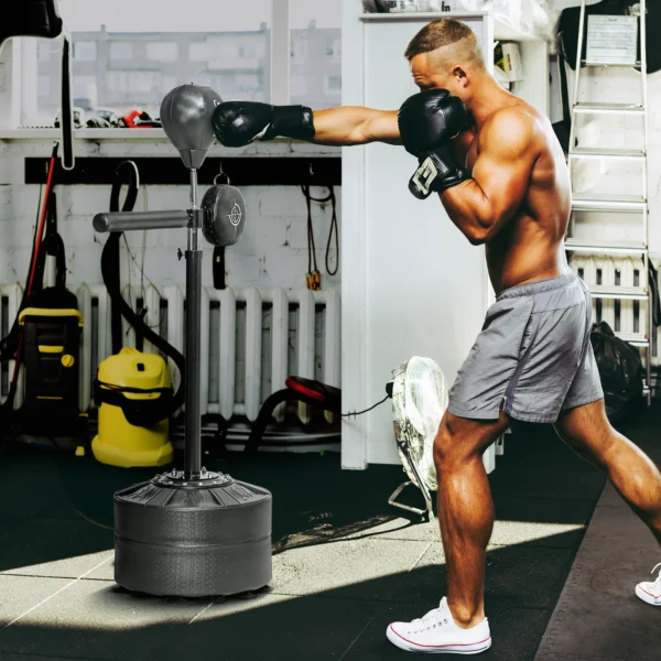 Sportnow bokszak, boksstandaard met punchingbal, reflexstang, 1,63 2,05 m in hoogte verstelbare standboksbal met pratze, standbokstrainer voor boksen, hdpe, kunstleer 2