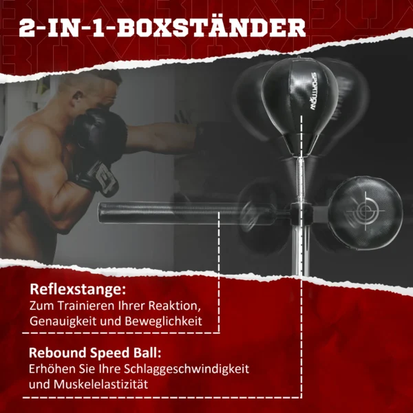 Sportnow bokszak, boksstandaard met punchingbal, reflexstang, 1,63 2,05 m in hoogte verstelbare standboksbal met pratze, standbokstrainer voor boksen, hdpe, kunstleer 5
