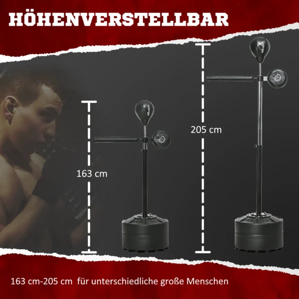 Sportnow bokszak, boksstandaard met punchingbal, reflexstang, 1,63 2,05 m in hoogte verstelbare standboksbal met pratze, standbokstrainer voor boksen, hdpe, kunstleer 6