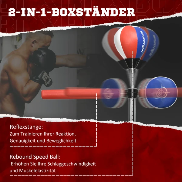 Sportnow bokszak met boksstandaard en stootbal, in hoogte verstelbaar 1,63 2,05 m, reflexstang met stootkussen, hdpe & kunstleer voor effectieve training 5