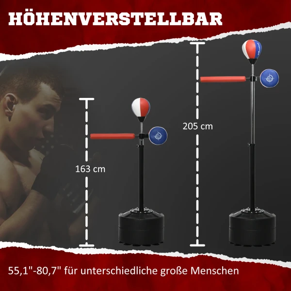 Sportnow bokszak met boksstandaard en stootbal, in hoogte verstelbaar 1,63 2,05 m, reflexstang met stootkussen, hdpe & kunstleer voor effectieve training 6