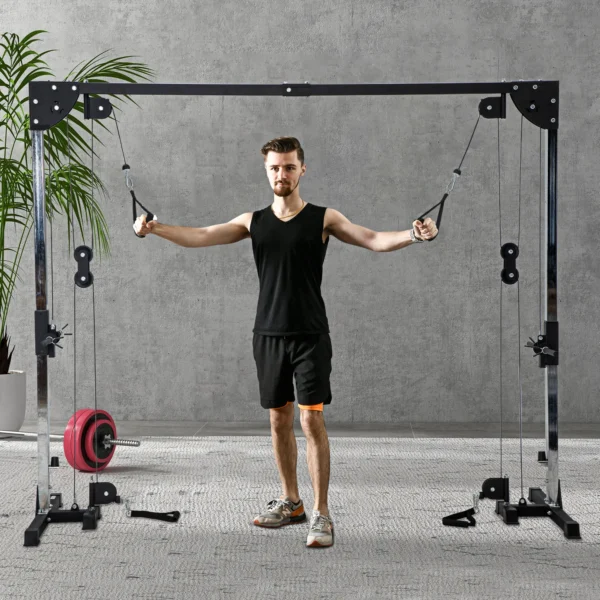 Sportnow kabeltrekkrachtstation voor thuis, stapelgewichten tot 50kg belasting per kant, kabeltrekstation met handvatten, vrijstaande kabeltoren kabeltrektoren voor oefeningen homegym 245 x 207 cm 2
