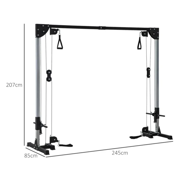 Sportnow kabeltrekkrachtstation voor thuis, stapelgewichten tot 50kg belasting per kant, kabeltrekstation met handvatten, vrijstaande kabeltoren kabeltrektoren voor oefeningen homegym 245 x 207 cm 4
