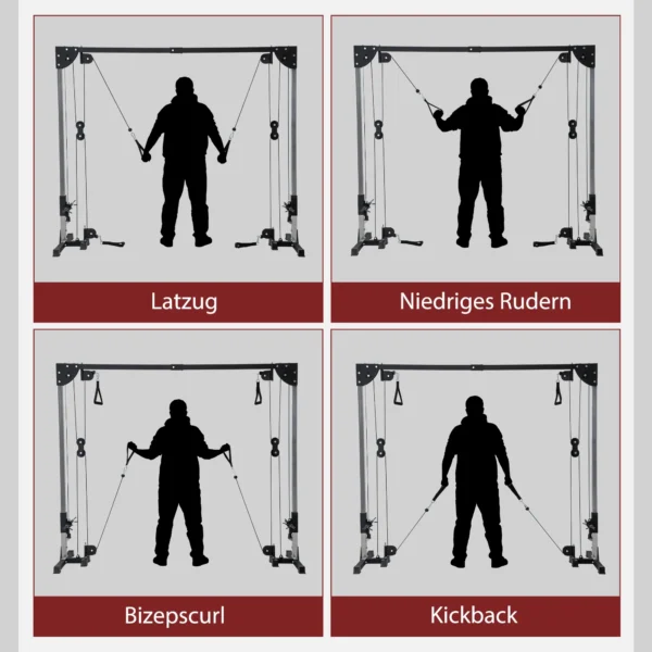 Sportnow kabeltrekkrachtstation voor thuis, stapelgewichten tot 50kg belasting per kant, kabeltrekstation met handvatten, vrijstaande kabeltoren kabeltrektoren voor oefeningen homegym 245 x 207 cm 5
