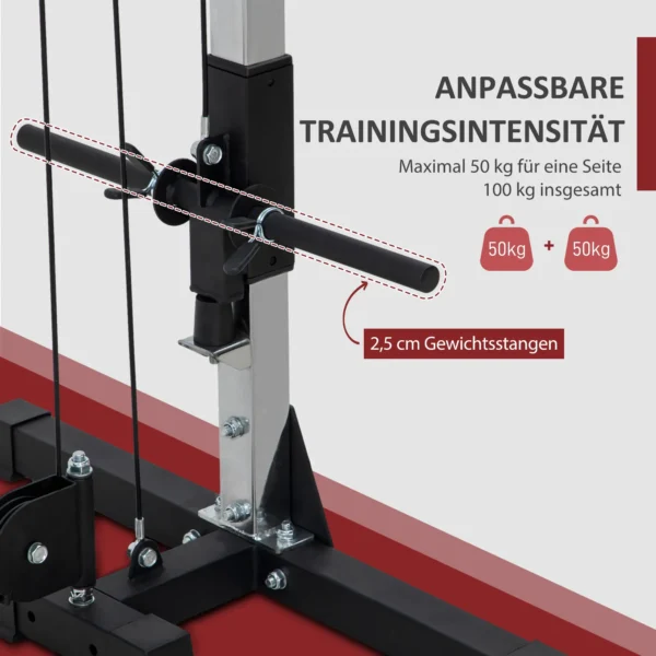 Sportnow kabeltrekkrachtstation voor thuis, stapelgewichten tot 50kg belasting per kant, kabeltrekstation met handvatten, vrijstaande kabeltoren kabeltrektoren voor oefeningen homegym 245 x 207 cm 6