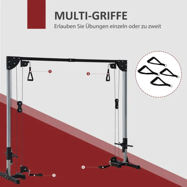 Sportnow kabeltrekkrachtstation voor thuis, stapelgewichten tot 50kg belasting per kant, kabeltrekstation met handvatten, vrijstaande kabeltoren kabeltrektoren voor oefeningen homegym 245 x 207 cm 7