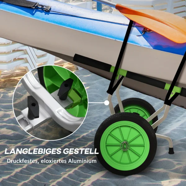 Sportnow kajakkar kano kar verstelbare bootkar surfkar met spanband transportkar voor kano groen zwart voor eenvoudig transporteren 8