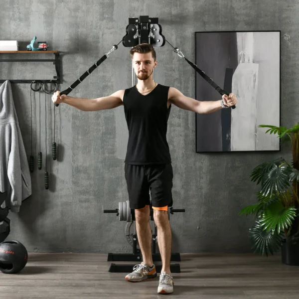 Sportnow krachtstation in hoogte verstelbaar 25 165 cm met dual pulley systemen adapters multifunctioneel trainingsapparaat max. 120 kg, voor thuis training 62 x 60 x 200 cm zwart 2