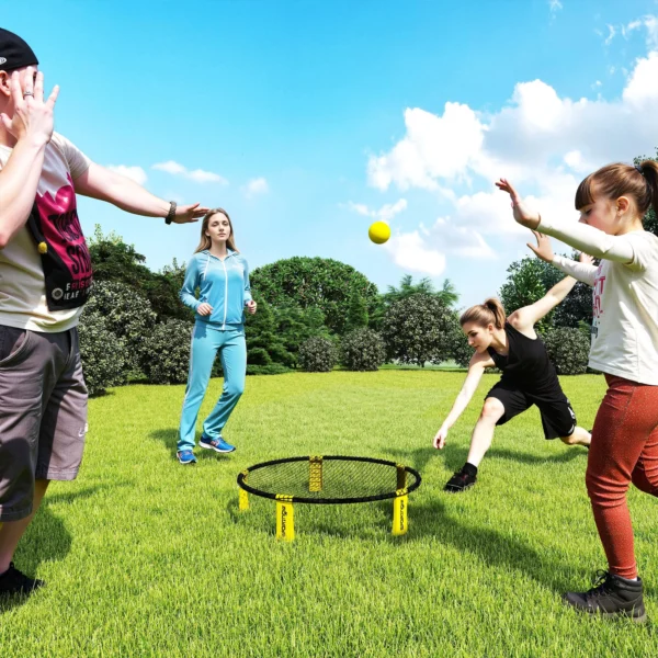 Sportnow roundnet set spieleset met spelnet 3 ballen draagtas ballpomp spikeball set voor tuin strand park binnen 2