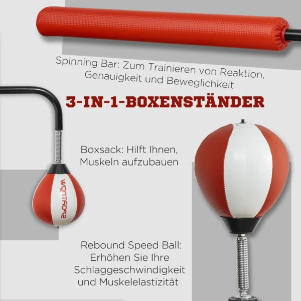 Sportnow staande bokszak 140 205cm in hoogte verstelbaar met 2 speedballen reflexstang zuignap basis voor volwassenen 5