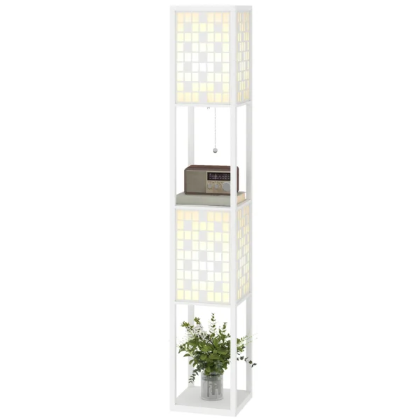 Staande lamp, staande lamp met 2 vakken, e27 fitting, roosterpatroon staande lamp met voetschakelaar en trekkoord, voor woonkamer, wit, excl. gloeilamp 1