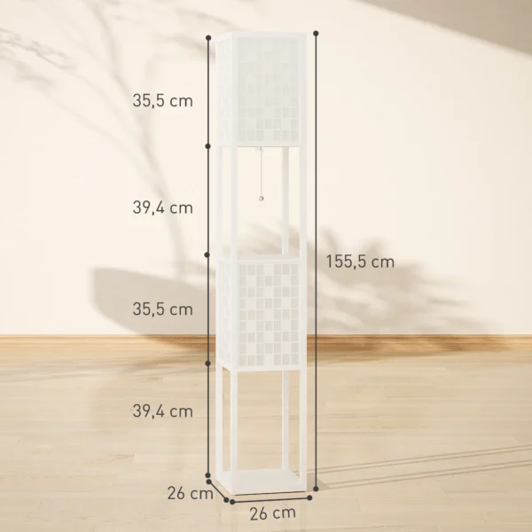 Staande lamp, staande lamp met 2 vakken, e27 fitting, roosterpatroon staande lamp met voetschakelaar en trekkoord, voor woonkamer, wit, excl. gloeilamp 4