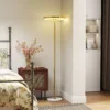 Staande led lamp voor woonkamer, dimbare staande lamp met 3 lichtkleuren, voetschakelaar, staande lamp met metalen standaard, acryl lampenkap voor slaapkamer, kantoor goud 2