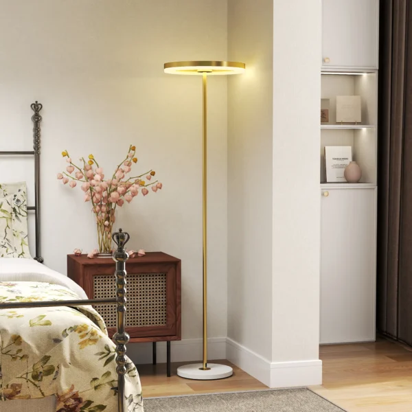 Staande led lamp voor woonkamer, dimbare staande lamp met 3 lichtkleuren, voetschakelaar, staande lamp met metalen standaard, acryl lampenkap voor slaapkamer, kantoor goud 2