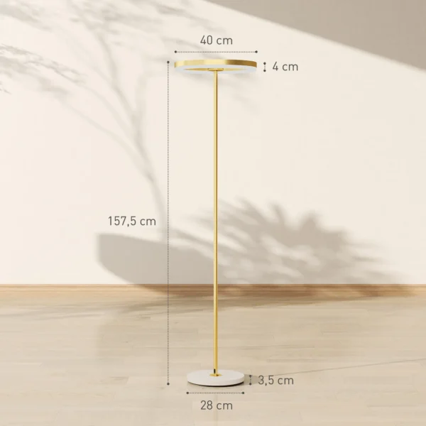 Staande led lamp voor woonkamer, dimbare staande lamp met 3 lichtkleuren, voetschakelaar, staande lamp met metalen standaard, acryl lampenkap voor slaapkamer, kantoor goud 4