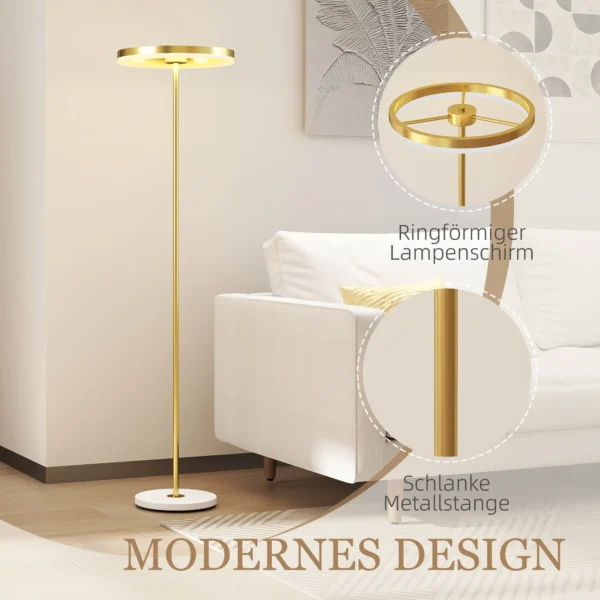 Staande led lamp voor woonkamer, dimbare staande lamp met 3 lichtkleuren, voetschakelaar, staande lamp met metalen standaard, acryl lampenkap voor slaapkamer, kantoor goud 6