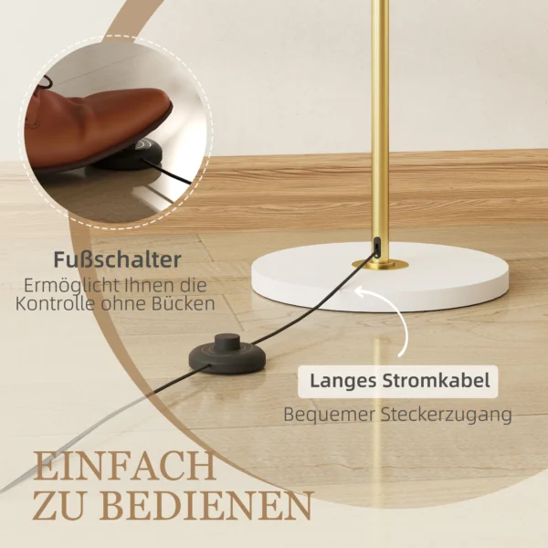 Staande led lamp voor woonkamer, dimbare staande lamp met 3 lichtkleuren, voetschakelaar, staande lamp met metalen standaard, acryl lampenkap voor slaapkamer, kantoor goud 7