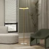 Staande led lamp voor woonkamer, dimbare staande lamp met 3 lichtkleuren, voetschakelaar, staande lamp met metalen standaard, acryl lampenkap voor slaapkamer, kantoor goud 9