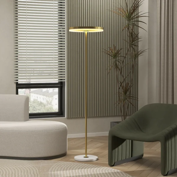 Staande led lamp voor woonkamer, dimbare staande lamp met 3 lichtkleuren, voetschakelaar, staande lamp met metalen standaard, acryl lampenkap voor slaapkamer, kantoor goud 9