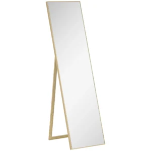 Staande spiegel met houtnerf volledige lichaamsspiegel pas spiegel make up spiegel zilver lichtbruin 40 x 35 x 147 cm voor slaapkamer & gang 1