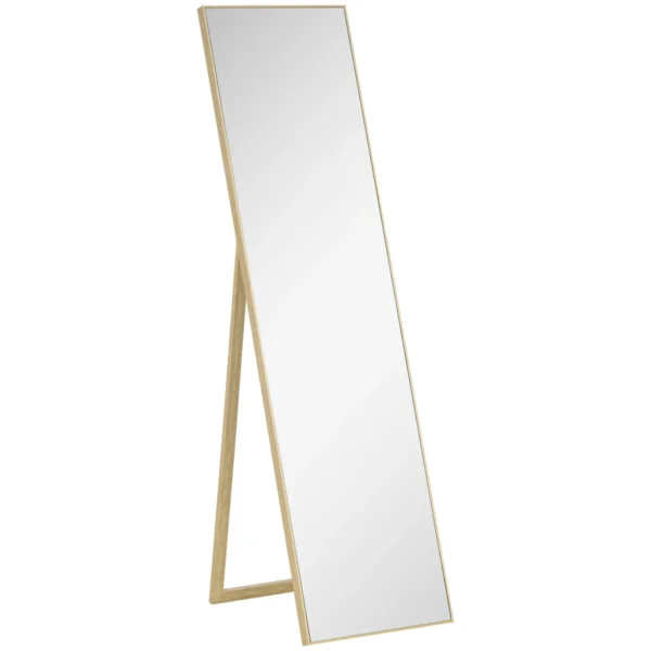 Staande spiegel met houtnerf volledige lichaamsspiegel pas spiegel make up spiegel zilver lichtbruin 40 x 35 x 147 cm voor slaapkamer & gang 1