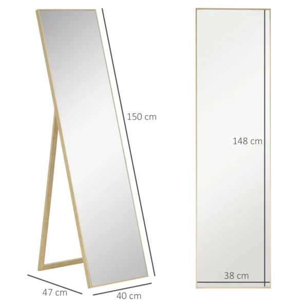 Staande spiegel met houtnerf volledige lichaamsspiegel pas spiegel make up spiegel zilver lichtbruin 40 x 35 x 147 cm voor slaapkamer & gang 4