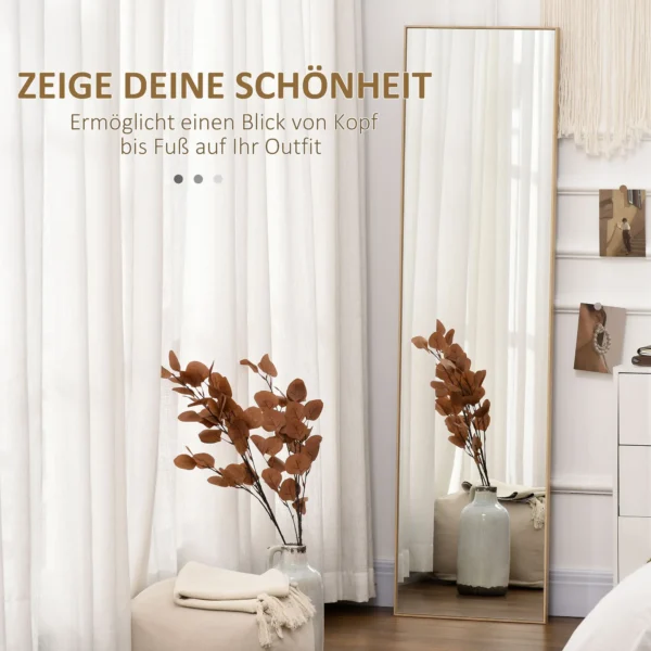 Staande spiegel met houtnerf volledige lichaamsspiegel pas spiegel make up spiegel zilver lichtbruin 40 x 35 x 147 cm voor slaapkamer & gang 5