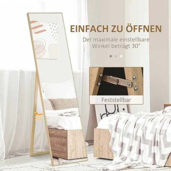 Staande spiegel met houtnerf volledige lichaamsspiegel pas spiegel make up spiegel zilver lichtbruin 40 x 35 x 147 cm voor slaapkamer & gang 6