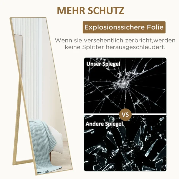 Staande spiegel met houtnerf volledige lichaamsspiegel pas spiegel make up spiegel zilver lichtbruin 40 x 35 x 147 cm voor slaapkamer & gang 7
