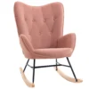 Stille schommelstoel voor slaapkamer woonkamer, hoge rugleuning, stalen frame, fluweelachtig polyester, rubberhout, 84x70x96cm, roze 1