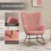 Stille schommelstoel voor slaapkamer woonkamer, hoge rugleuning, stalen frame, fluweelachtig polyester, rubberhout, 84x70x96cm, roze 8