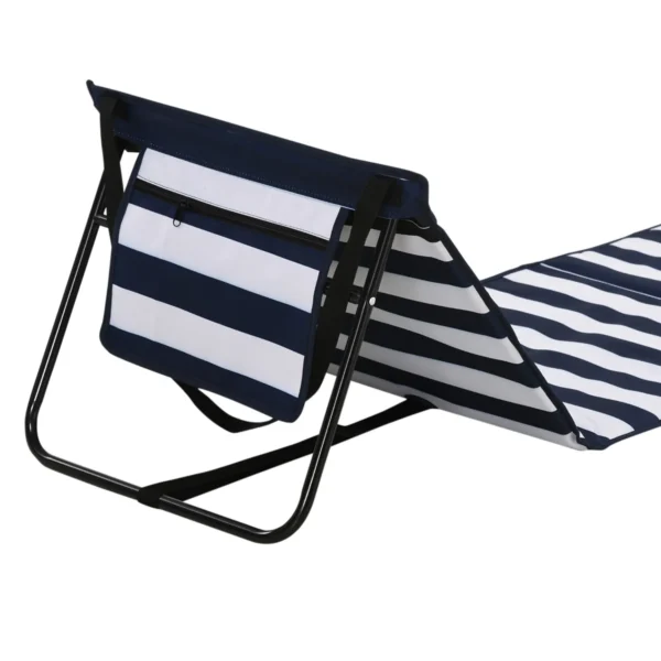 Strandmat set van 2, opvouwbaar, verstelbaar met draagtas en tijdschriftzak, staal en oxford stof in blauw en wit 10