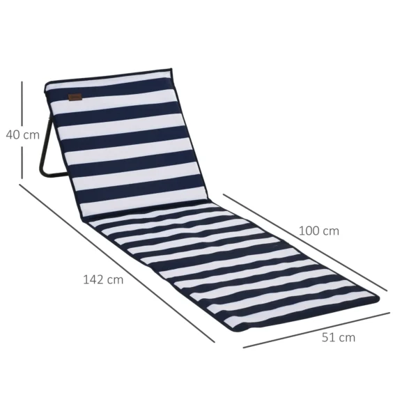 Strandmat set van 2, opvouwbaar, verstelbaar met draagtas en tijdschriftzak, staal en oxford stof in blauw en wit 4