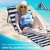 Strandmat set van 2, opvouwbaar, verstelbaar met draagtas en tijdschriftzak, staal en oxford stof in blauw en wit 6