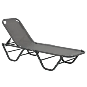 Strandstoel 5 traps alu tuinstoel relaxstoel texteline grijs zwart 163x58,5x91cm voor tuin & terras 1
