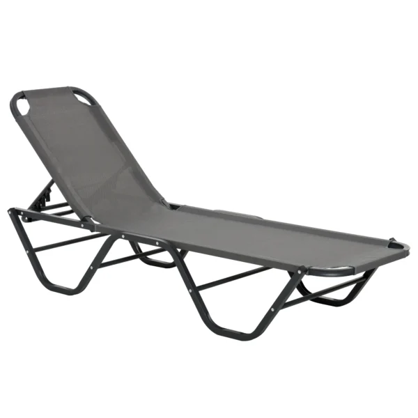 Strandstoel 5 traps alu tuinstoel relaxstoel texteline grijs zwart 163x58,5x91cm voor tuin & terras 1