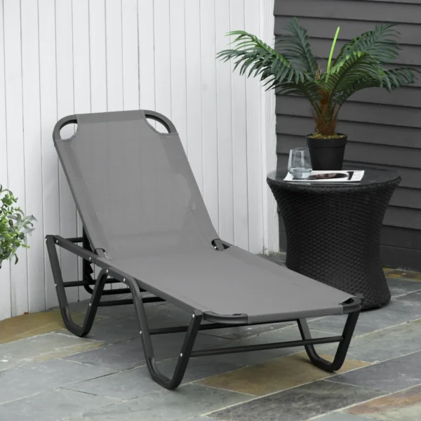 Strandstoel 5 traps alu tuinstoel relaxstoel texteline grijs zwart 163x58,5x91cm voor tuin & terras 2