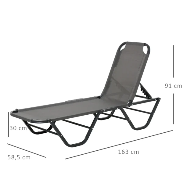 Strandstoel 5 traps alu tuinstoel relaxstoel texteline grijs zwart 163x58,5x91cm voor tuin & terras 4