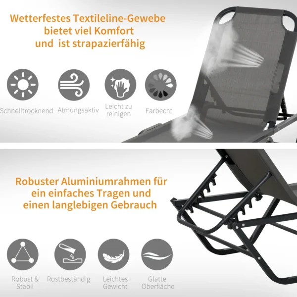 Strandstoel 5 traps alu tuinstoel relaxstoel texteline grijs zwart 163x58,5x91cm voor tuin & terras 6